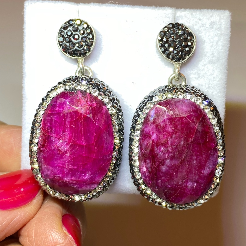 Natural Ruby Silver Victorian Dangle Earrings